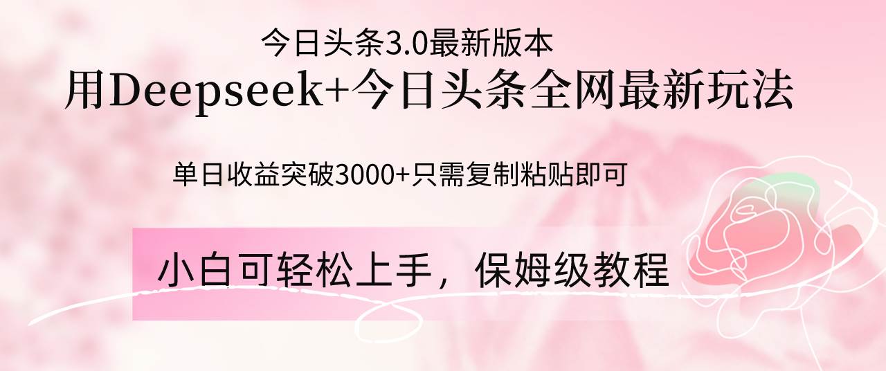 (14452期)Deepseek结合今日头条全网最新玩法,单日收益突破3000+,只需要简单的…-云网创