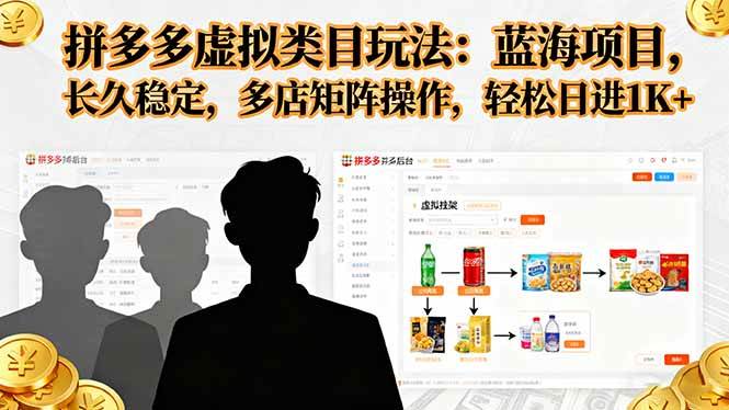 (16236期)拼多多虚拟类目玩法,蓝海项目,长久稳定,多店矩阵操作,轻松日进1K+-云网创