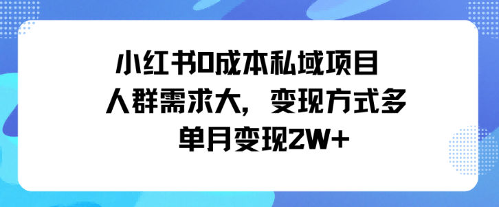 小红书0成本私域项目,人群需求大,变现方式多单月变现2W+-云网创