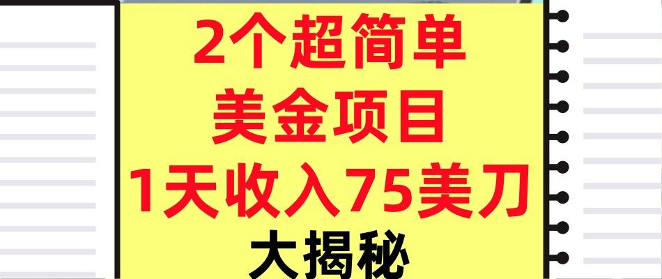 2个超简单美金项目,1天收入75美刀,3分钟学会,内部教程(大揭秘)-云网创