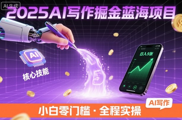 2025AI写作掘金蓝海项目,掌握AI核心技能,稳定日入5张,小白都能做-云网创