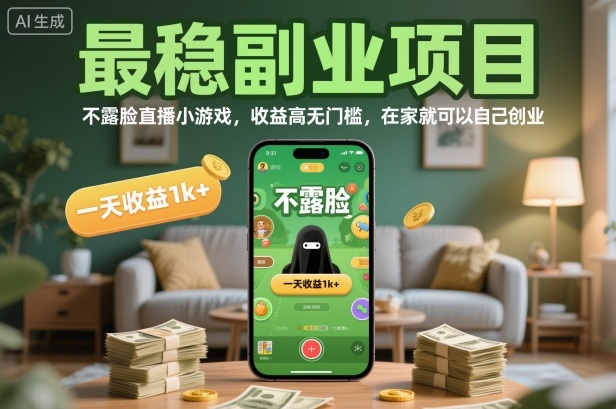 最稳副业项目，不露脸直播小游戏，收益高无门槛，一天收益1k+，在家就可以自己创业【揭秘】-云网创