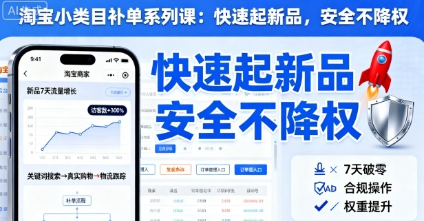 淘宝小类目补单系列课,快速起新品,安全不降权-云网创