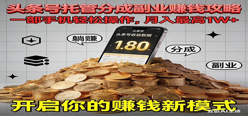 全程托管今日头条,一部手机就可以开干,最高躺赚1W+-云网创