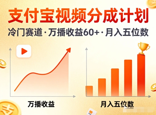 支付宝视频分成计划，做冷门赛道，万播收益60+，月入五位数！-云网创