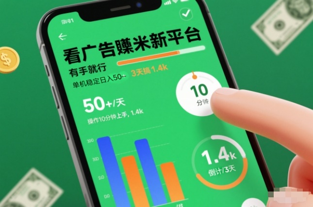 看广告賺米新平台，有手就行，单机稳定日入50+，操作10分钟上手，3天搞了1.4k【揭秘】-云网创