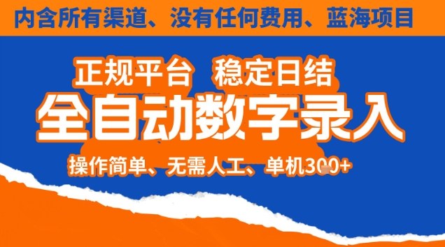 全自动数字录入，单机日入3张+，内含所有渠道全程免费零成本，操作简单可矩阵开干【揭秘】-云网创