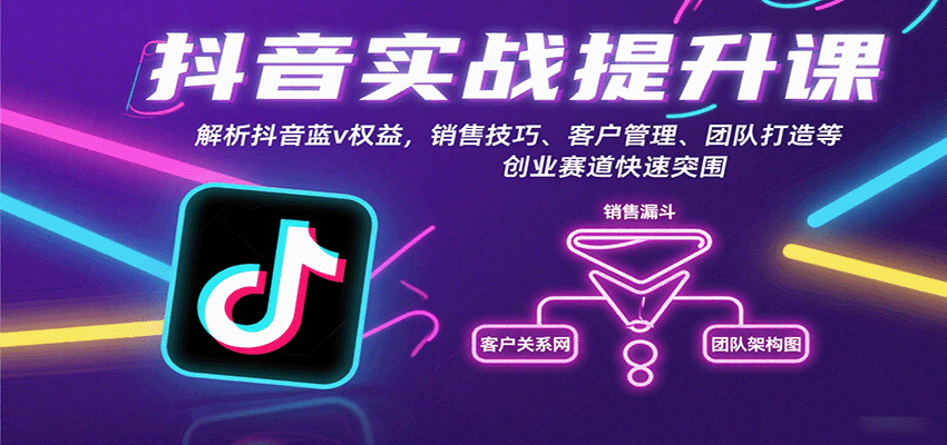 抖音实战提升课:解析抖音蓝v权益,销售技巧、客户管理、团队打造等创业赛道快速突围-云网创