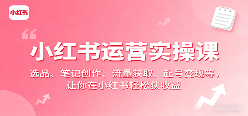 小红书运营实操课:选品、笔记创作、流量获取、起号变现等,让你在小红书轻松获收益-云网创