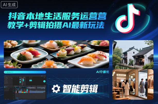 抖音本地生活服务运营教学+剪辑拍摄AI最新玩法-云网创