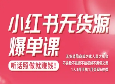 小红书无货源爆单课,不露脸不进货不拍视频不用懂文案1人1部手机1月变现5位数-云网创