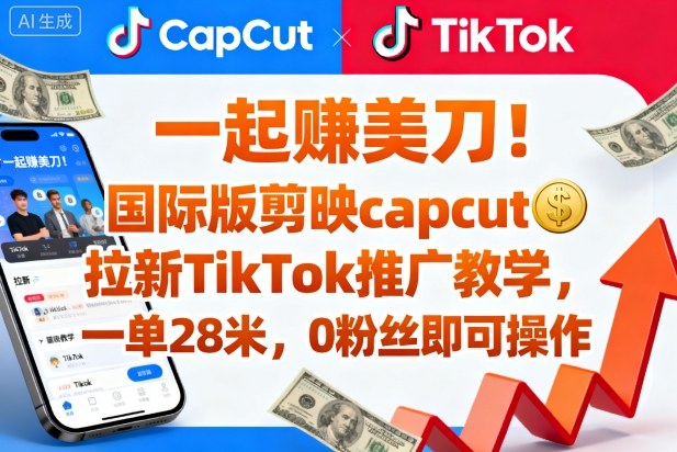 一起賺美刀!国际版剪映capcut拉新TikTok推广教学,一单28米,0粉丝即可操作(附推广入口和教学)-云网创