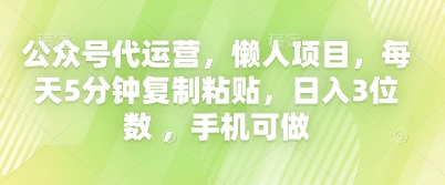公众号代运营,懒人项目,每天5分钟复制粘贴,日入3位数 ,手机可做-云网创