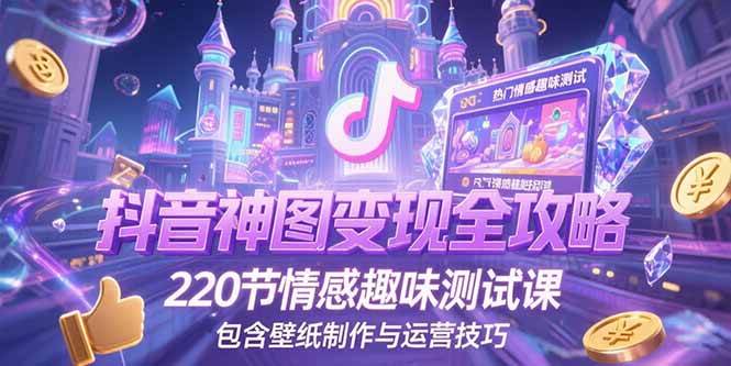 (15264期)抖音神图变现全攻略,220节情感趣味测试课,包含壁纸制作与运营技巧-云网创