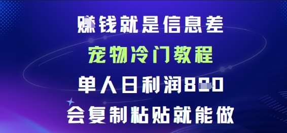 賺钱就是信息差宠物冷门教程，单人日利润日8张会复制粘贴就能做-云网创