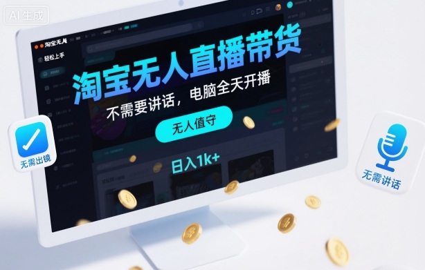 淘宝无人直播带货,不需要出镜,不需要讲话,电脑全天开播,轻松上手,日入1k+【揭秘】-云网创
