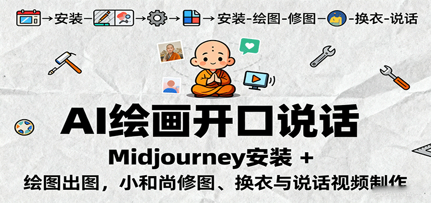 AI绘画开口说话,Midjourney安装 + 绘图出图,小和尚修图、换衣与说话视频制作-云网创