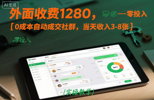 外面收费1280，0成本自动成交社群，当天收入3-8张【实操教学】-云网创