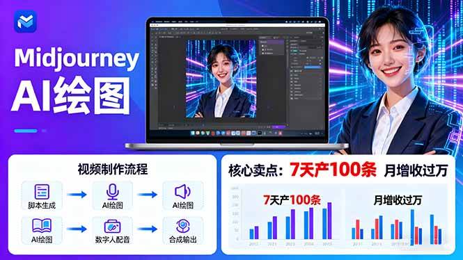 (16049期)AI绘图照片开口说话视频制作:Midjourney+数字人,7天产100条月增收过万-云网创