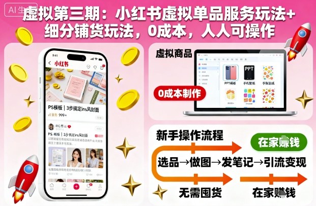 虚拟第三期:小红书虚拟单品服务玩法+细分铺货玩法,0成本,人人可操作(更新)-云网创