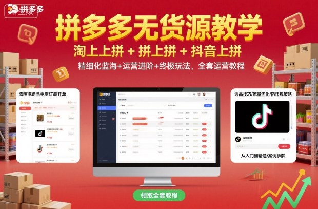 拼多多无货源教学,淘上拼+拼上拼+抖上拼,精细化蓝海+运营进阶+终极玩法,全套运营教程-云网创