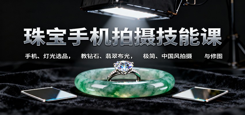 珠宝手机拍摄技能课:手机、 灯光选品,教钻石、翡翠布光,极简、中国风拍摄与修图-云网创