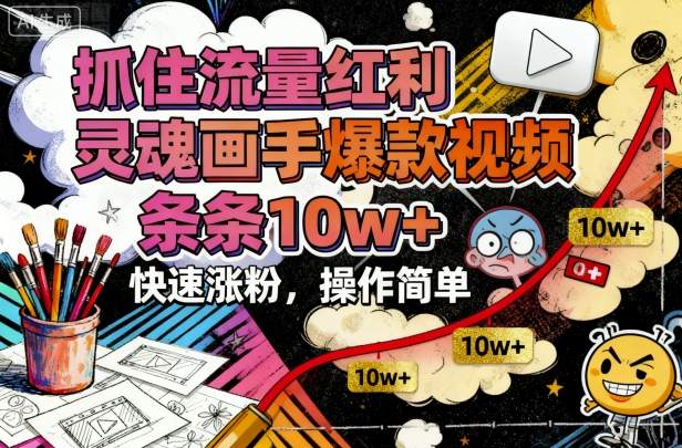 抓住流量红利,灵魂画手爆款视频,条条10w+,快速涨粉,操作简单-云网创