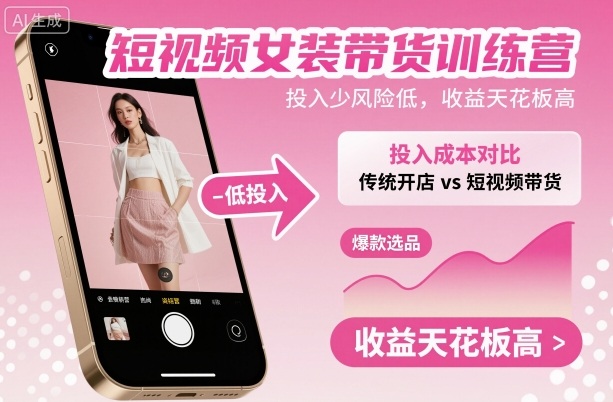 短视频女装带货训练营,投入少风险低,收益天花板高-云网创