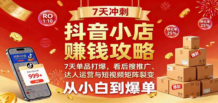 抖音小店赚钱攻略:7天单品打爆技巧,看后搜推广、达人运营与短视频矩阵裂变实战-云网创