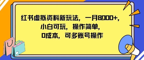 小红书虚拟资料新玩法,一月8k+小白可玩,操作简单-云网创