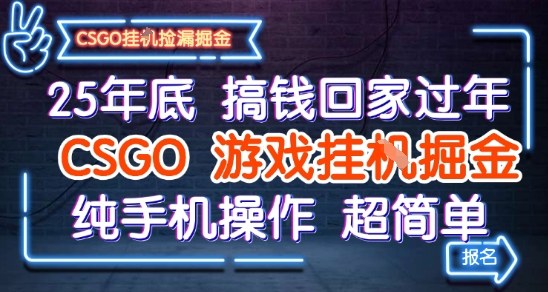 25年底搞钱回家过年,CSGO游戏挂G掘金,纯手机操作超简单【揭秘】-云网创