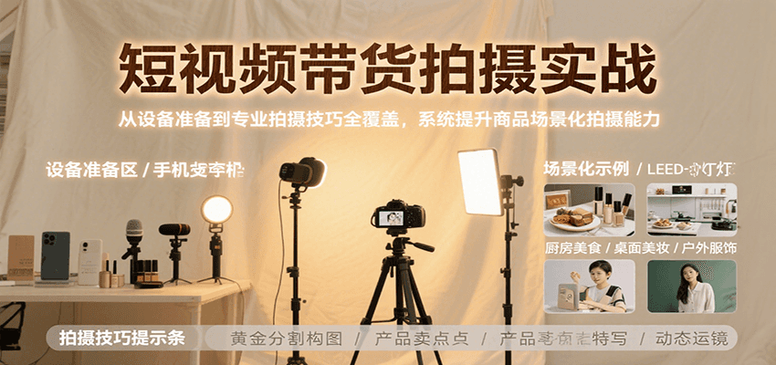 短视频带货拍摄实战,从设备准备到专业拍摄技巧全覆盖,系统提升商品场景化拍摄能力-云网创