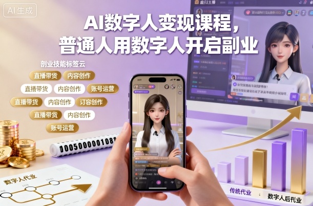 AI数字人变现课程,普通人用数字人开启副业-云网创