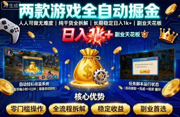 两款游戏全自动掘金,人人可做无难度,纯干货全拆解,长期稳定,日入1k+,副业天花板【揭秘】-云网创