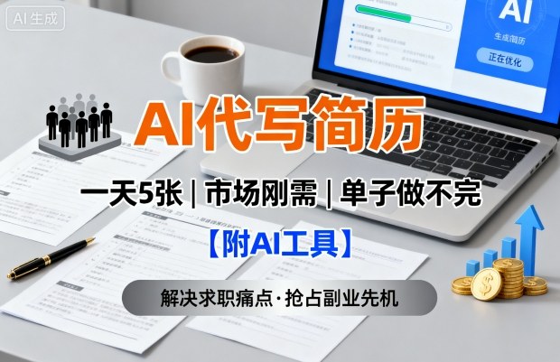 AI代写简历,一天5张,今年找工作难,市场刚需,单子做不完【附AI工具】-云网创