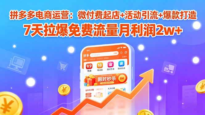 (15960期)拼多多电商运营:微付费起店+活动引流+爆款打造 7天拉爆免费流量月利润2w+-云网创