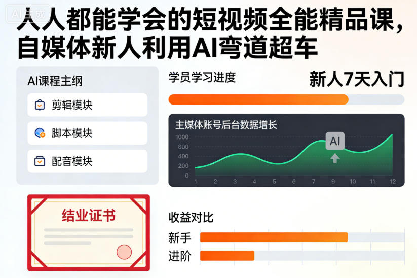人人都能学会的短视频全能精品课,自媒体新人利用AI弯道超车-云网创