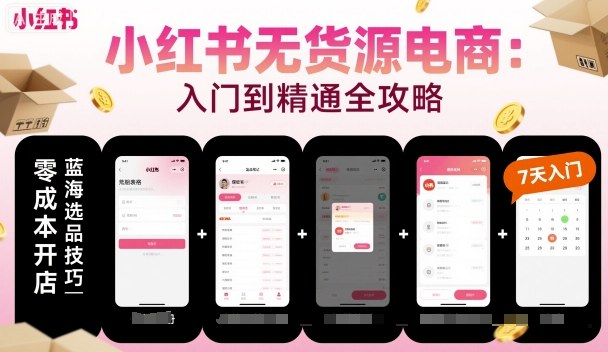 小红书无货源电商,入门到精通,开店+选品+笔记+剪辑+赛道+内容-云网创
