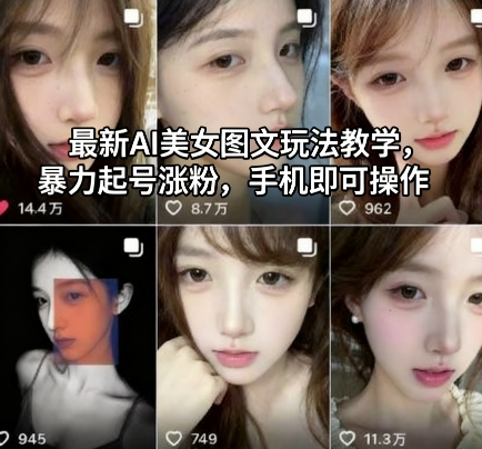 最新AI美女图文玩法教学,暴力起号涨粉,手机即可操作-云网创