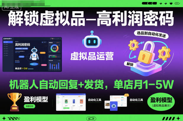 解锁虚拟品高利润密码：机器人自动回复+发货，单店月1-5W【揭秘】-云网创