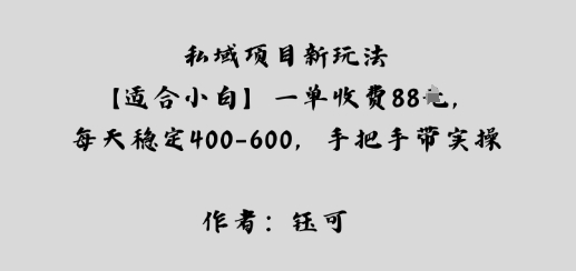 私域项目新玩法【适合小白】一单收费88米,每天稳定几张,手把手带实操-云网创