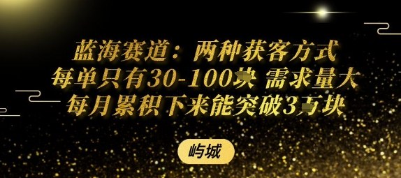 蓝海赛道:两种获客方式每单只有30-100米 需求量大每月累积下来能突破3W-云网创
