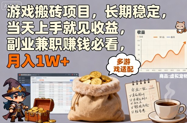 游戏搬砖项目,长期稳定,当天上手就见收益,副业兼职賺钱必看,月入1W+【揭秘】-云网创