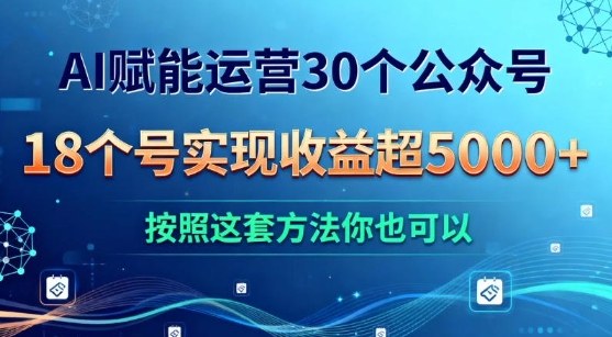 AI赋能运营30个公众号，18个号实现收益超5k+，按照这套方法你也可以-云网创
