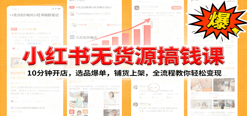 小红书无货源爆单课:10分钟开店,选品爆单,铺货上架,全流程教你轻松变现-云网创