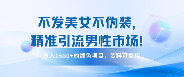 不发美女不伪装，精准引流男性市场！日入多张的绿色项目，资料可复用-云网创