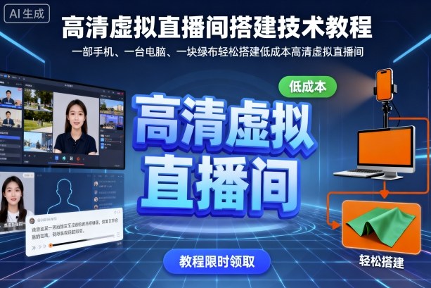 高清虚拟直播间搭建技术教程,一部手机、一台电脑、一块绿布轻松搭建低成本高清虚拟直播间-云网创