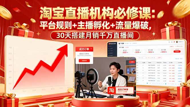 (16087期)淘宝直播机构必修课:平台规则/主播孵化/流量爆破,30天搭建月销千万直播间-云网创