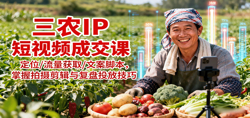 三农IP短视频成交课:定位/流量获取/文案脚本,掌握拍摄剪辑与复盘投放技巧-云网创
