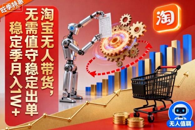 淘宝无人带货,无需值守稳定出单,电商旺季,稳定月入1W+-云网创